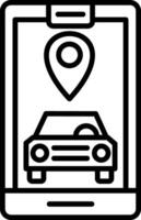 A car is shown on a smartphone with a map pin vector