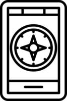 A black and white illustration of a smartphone with a compass vector
