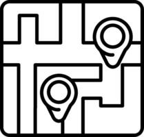 A black and white outline of a map with two pins vector