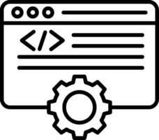 A black and white icon of a web page with gears vector