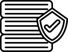 A black and white icon of a shield and a check mark vector