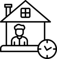 A man is standing in front of a house with a clock vector