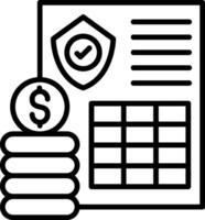 A black and white icon of a stack of money and a check vector