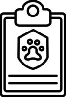 A black and white icon of a clipboard with a dog's paw vector
