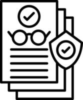 A black and white image of a document with glasses and a shield vector