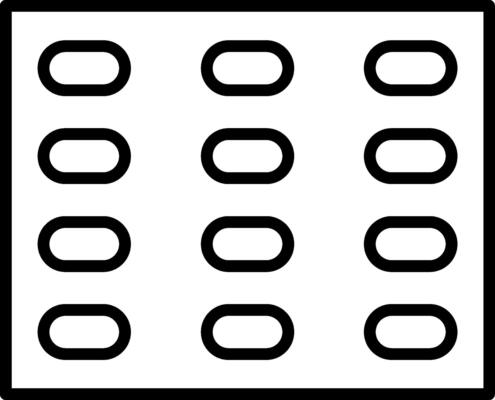 A square with a number of different sized circles