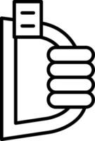 A black and white drawing of a hand holding a paper vector