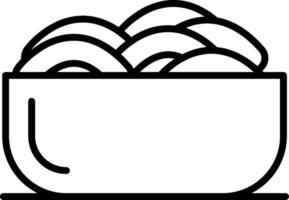 A bowl of noodles is shown in black and white vector