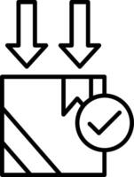 A black and white icon of a box with a check mark vector