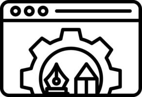 A black and white icon of a computer with gears vector