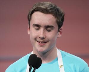 Oliver Halkett, speller 20, from Los Angeles, California, representing the Los Angeles County Office of Education, incorrectly spells the word aurore in Round 13 during the 2025 Scripps National Spelling Bee Finals at the Gaylord National Resort and Convention Center in Oxon Hill, MD, on May 29, 2025. editorial_image