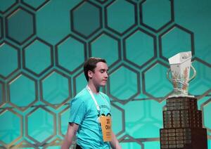 Oliver Halkett, speller 20, from Los Angeles, California, representing the Los Angeles County Office of Education, departs after incorrectly spelling the word aurore in Round 13 during the 2025 Scripps National Spelling Bee Finals at the Gaylord National Resort and Convention Center in Oxon Hill, MD, on May 29, 2025. editorial_image