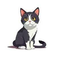 Cute cartoon tuxedo cat with yellow eyes looking aside vector