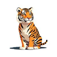 Charming orange tiger cub sitting and looking aside vector