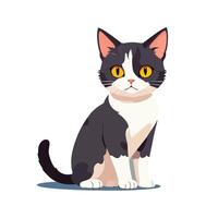 Charming cartoon black and white tuxedo kitten with yellow eyes vector