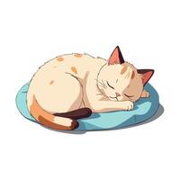Sleeping calico cat on a blue pillow vector