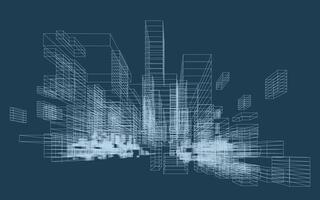 Abstract geometric wireframe in linear style. Matrix cubes pattern background for architectural template design. Schematic design idea of box and space. illustration. vector