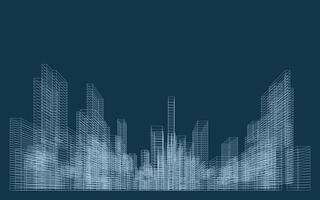 3D wireframe perspective of building. Abstract wireframe city background for template design. illustration. vector