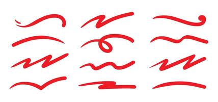 Red squiggle brush scribble underline. Marker pen emphasis highlight red swoosh stroke. swoosh brush underline set for accent, marker emphasis squiggle element vector