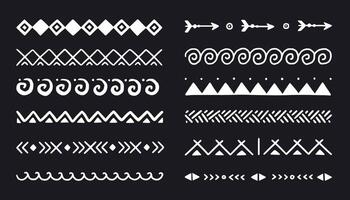 Hand drawn folk motif, ethnic pattern chalkboard set. Peru, mexican, aztec drawn border pattern. Boho, indian decoration, arrow element set vector