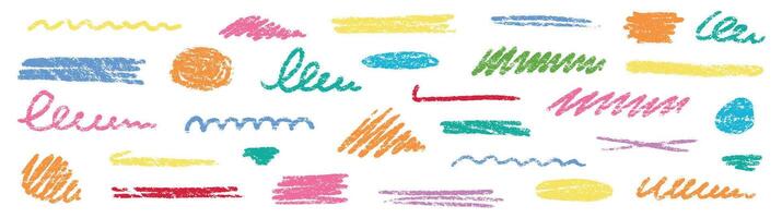 Crayon brush underline color stroke. Chalk kid highlight scribble stroke. hand drawn brush underline element set for accent, crayon texture emphasis element. Rough chalk vector