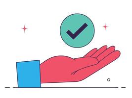 Hand Receiving a Checkmark Symbol of Approval and Guarantee vector