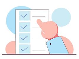 Person Completing Checklist with Finger Pointing vector