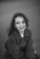 portrait of happy girl in black and white photo
