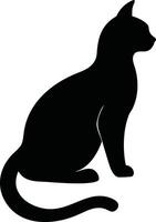 Black cat silhouette sitting gracefully with a sleek, smooth coat and a long, curved tail, perfect for design elements requiring a touch of elegance and mystery illustration vector