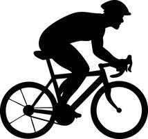 Silhouette of a cyclist in motion, showcasing the dynamic posture and determination of a professional bike racer against a stark white background illustration vector