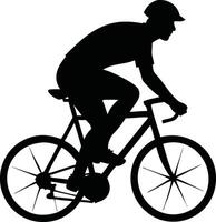 Silhouette of a cyclist in motion showcasing the dynamic posture and determination of a professional bike racer against a stark white background illustration vector