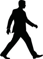 Silhouette of a man in a suit walking with a confident stride, isolated on a white background illustration vector