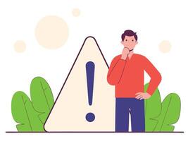 Man Contemplating Warning Sign vector