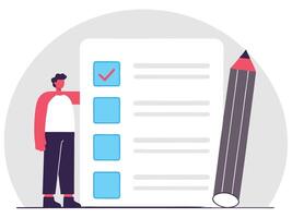 Man Reviewing Checklist with Pencil vector