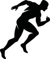 Silhouette of a sprinter in mid-stride, showcasing powerful athleticism and dynamic movement with a focus on speed and strength illustration vector