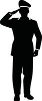 Silhouette of a military officer in uniform saluting with a formal, respectful posture against a plain background illustration vector