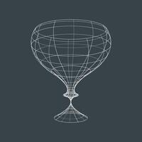 3D wireframe model of a goblet or wine glass on dark background vector