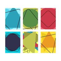 Set of colorful abstract geometric posters with overlapping shapes and black lines vector