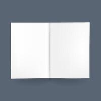 Blank open book mockup on dark background, top view vector