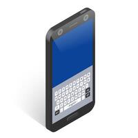 Isometric smartphone with virtual keyboard and blue screen interface vector