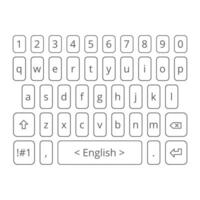 Outlined mobile QWERTY keyboard layout with number row in lowercase mode vector