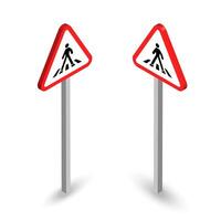 3D pedestrian crossing warning signs with red triangular border vector