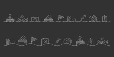Election and voting process line icons on wave pattern background vector