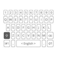 Outlined uppercase QWERTY keyboard layout with number row for mobile interface vector