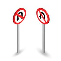 3D no U-turn traffic signs with red circle and diagonal slash vector