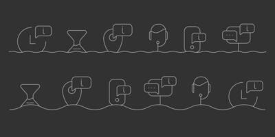 Minimalist chatbot and virtual assistant line icons on wave background vector