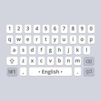 Mobile touchscreen QWERTY keyboard layout with numbers and English input vector