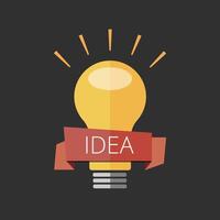 Flat light bulb icon with IDEA ribbon banner on dark background vector
