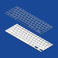 Isometric exploded view of keyboard with outline overlay on blue background vector