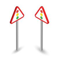 3D triangular traffic signs with vertical traffic light symbols vector